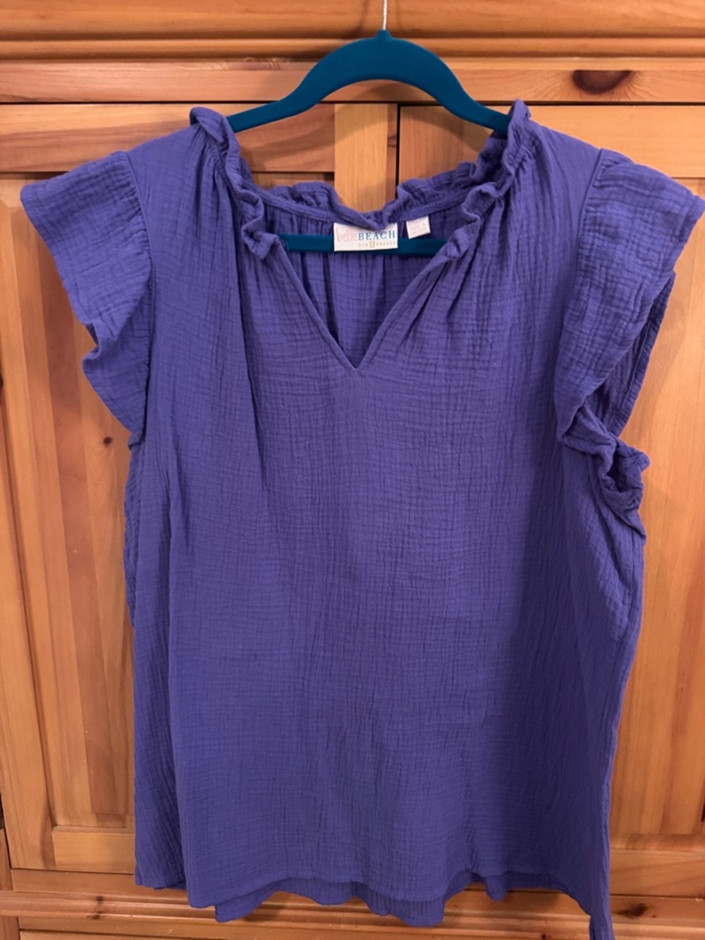🐷 Belle by Kim Gravel Cotton Gauze Periwinkle Flounce Sleeve Top QVC A688061